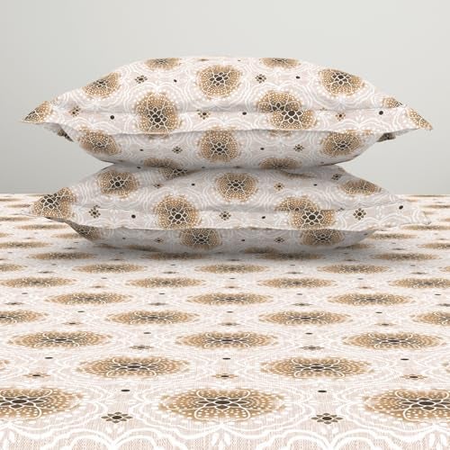 Welspun 120 TC Cotton Blend Bedsheet for Double Bed with 2 Pillow Cover | Skin Safe & Super Soft Queen Size Bed Sheet | (224 X 254 CM) - Ornate Brown | Harmony - Image 5