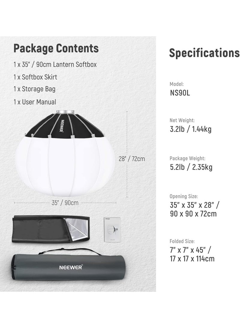 Neewer NEEWER 35"/90cm Lantern Softbox with Quick Release & Skirt – 360° Light Diffuser, Bowens Mount for Video & Studio Lighting - Image 4