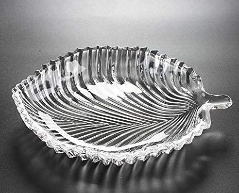 AVMPHD Leaf Shape Glass Tray Plate for Serving Useful for Diwali Home Decoration Living Room Best for Dry Fruits Fruits Snacks Sweets Chocolates Pack of 2 Leaf - Image 1
