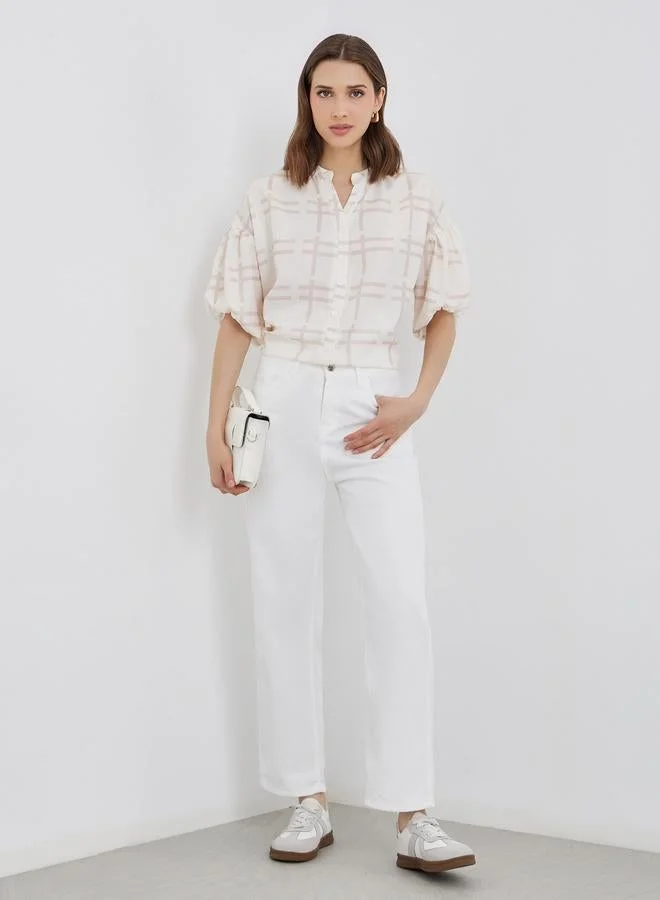 Take Two Take Two Cream Short Sleeve Blouse