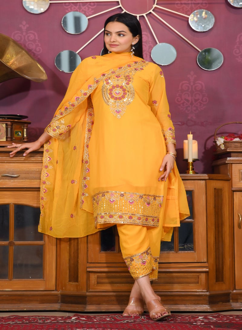 Super Asian "Elegant Fox Georgette Sequence Embroidered Top, Pants & Dupatta Set – Stylish & Comfortable" - Image 1