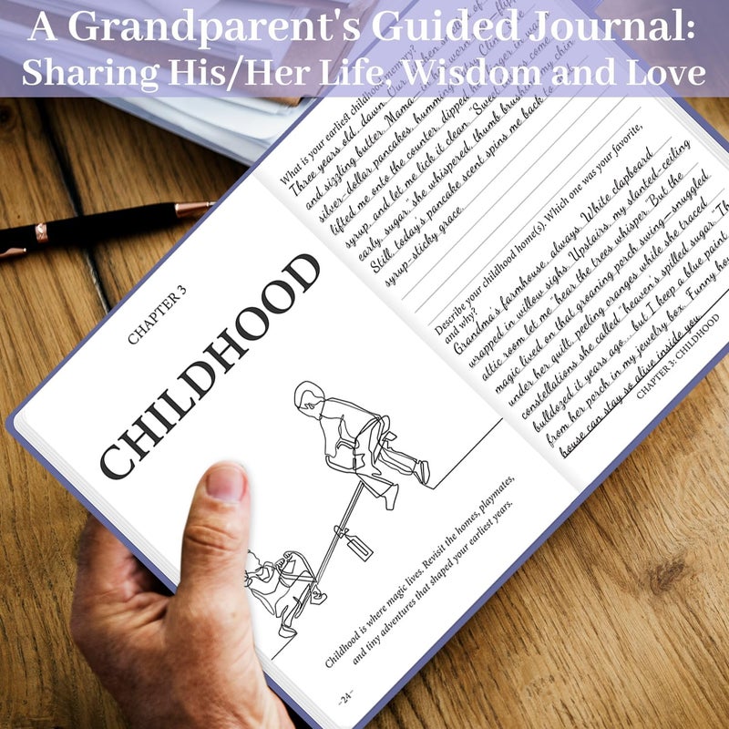 SIMSIMY Grandparent's Life Story Journal, Grandparents Memory Keepsake Legacy Journal with Prompt Questions, Linen Hardcover Book Heirloom Birthday Gift for Nana, Grandma, Grandpa, Parents, A5 - Image 5