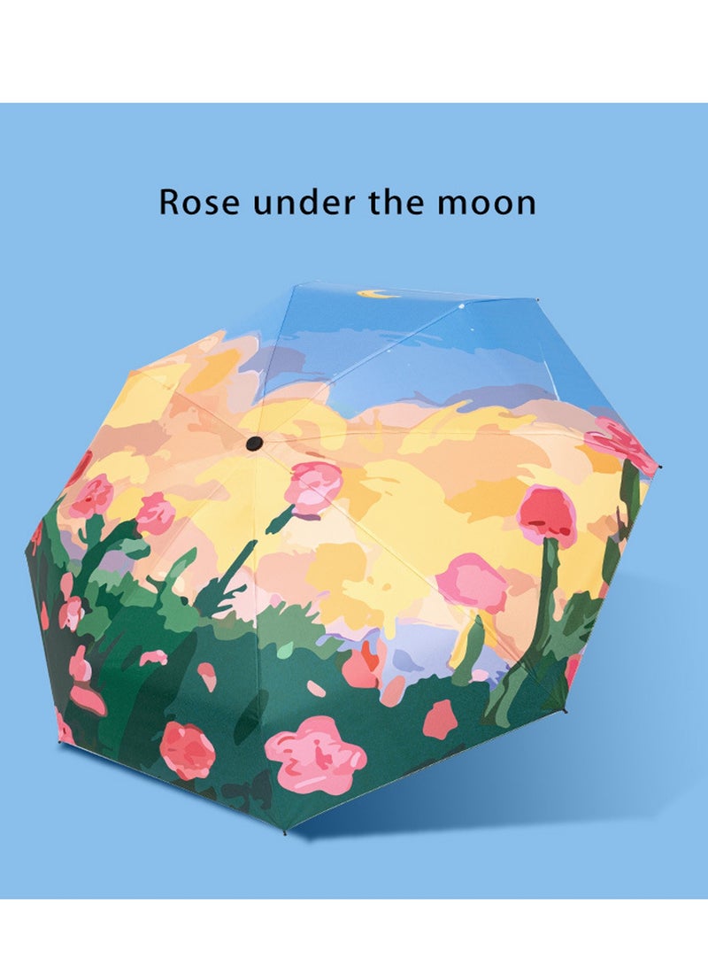 Umbrella Mini Compact Travel Folding Umbrellas Women's Windproof Sunshade Vinyl Umbrella for Purse UV Outdoor Flower Bag Umbrella Protection Lightweight Umbrella for Women