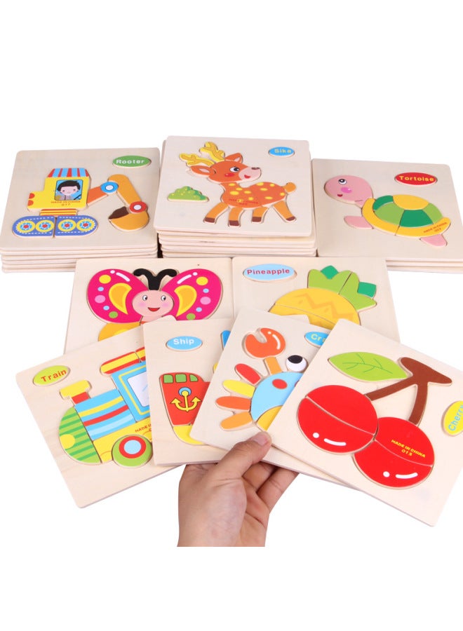 New Children's Wooden Cartoon Three-dimensional Puzzle Building Blocks Traffic Animal Cognitive Piece 2-3 Years Old Children's Puzzle - Image 3