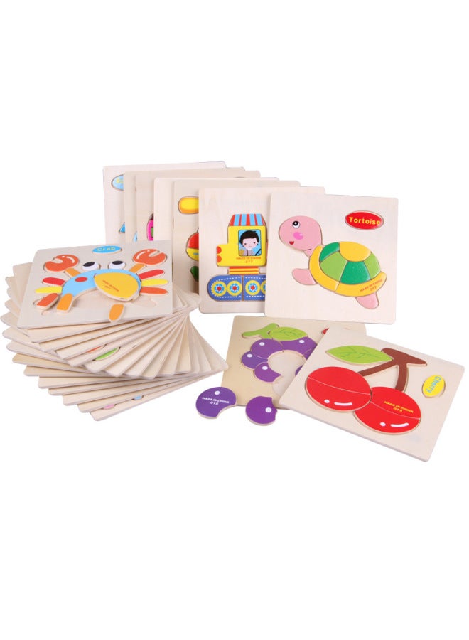 New Children's Wooden Cartoon Three-dimensional Puzzle Building Blocks Traffic Animal Cognitive Piece 2-3 Years Old Children's Puzzle - Image 4
