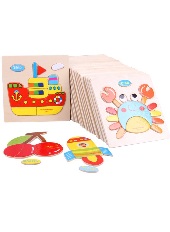 New Children's Wooden Cartoon Three-dimensional Puzzle Building Blocks Traffic Animal Cognitive Piece 2-3 Years Old Children's Puzzle - Image 2