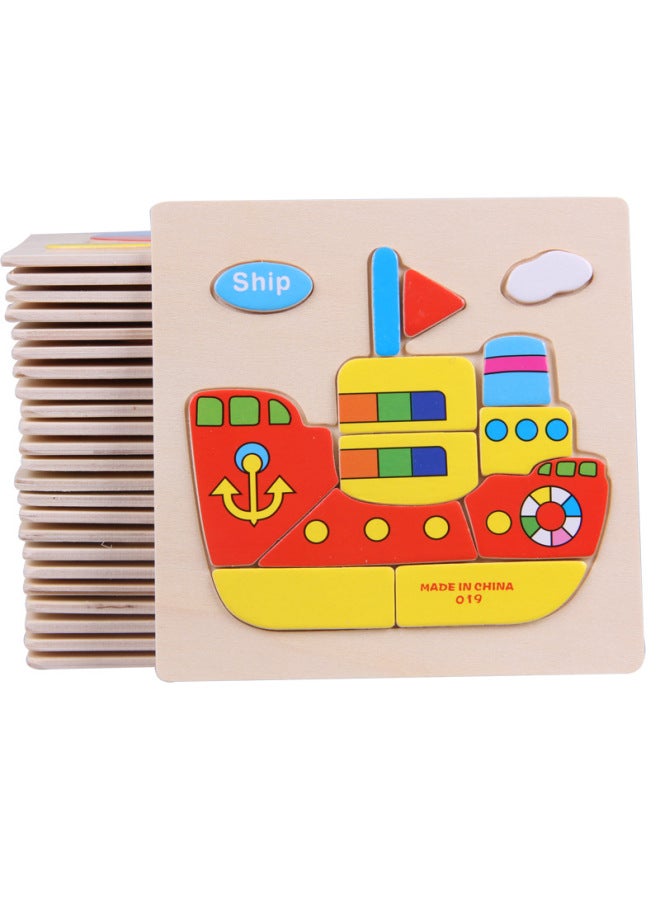 New Children's Wooden Cartoon Three-dimensional Puzzle Building Blocks Traffic Animal Cognitive Piece 2-3 Years Old Children's Puzzle - Image 5