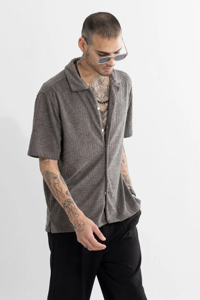 SNITCH Dark Grey Textured Half Sleeve Boxy Shirt