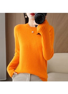 Generic Loose Womens Knitted Sweater Autumn Winter round Neck Pure Color Fashionable Versatile Base Layer Woolen Long Sleeve Top Love Horse Orange 