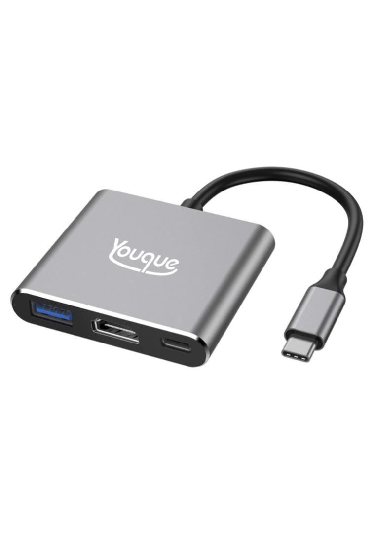 يوك محول 3 في 1 USB-C إلى USB وHDMI باللون الرمادي - Image 1