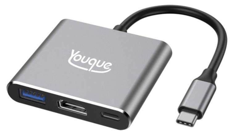 Youque 3 in 1 USB-C To USB and HDMI Adapter Grey - Image 1