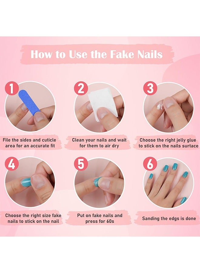 30 Pcs Square Gel False Nails, Reusable Opaque Stick on Nails, Full Cover False Fingernails for Decoration (Blue) - Image 4