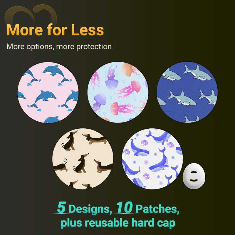 Amolyfe - Dexcom G7 & Stelo Adhesive Patches, 10-Pack Dexcom G7 Stelo Overpatches, Bump-Proof with Hard Cap, Waterproof, Breathable, Medical Adhesive, 15-Day CGM Protection (Dolphin) - Image 2