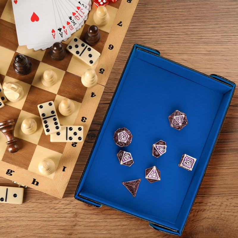 SIQUK Magnetic Folding Dice Tray Rectangle Dice Rolling Tray PU Leather Dice Trays Foldable Dice Holder Dice Rolling Mat Storage Box for D&D RPG Dice Games, Royal Blue - Image 4