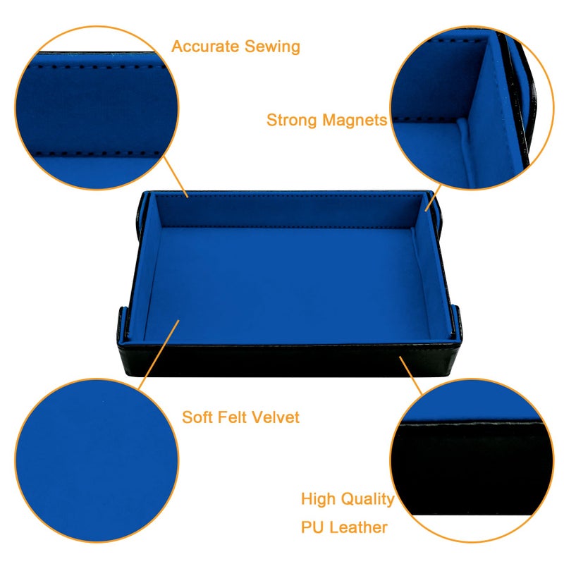 SIQUK Magnetic Folding Dice Tray Rectangle Dice Rolling Tray PU Leather Dice Trays Foldable Dice Holder Dice Rolling Mat Storage Box for D&D RPG Dice Games, Royal Blue - Image 3