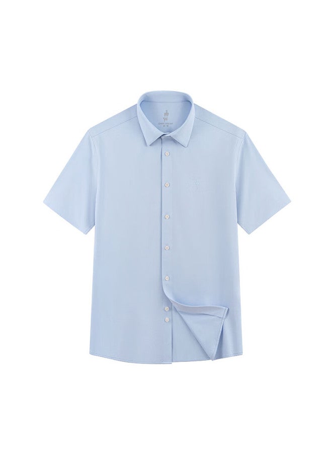 Ouding First Class High Elastic Shirt Men's Ice Oxygen Blue Short Sleeve Business Wrinkle-free Casual Shirt Ice Oxygen Blue Solid Color 42 - Image 3