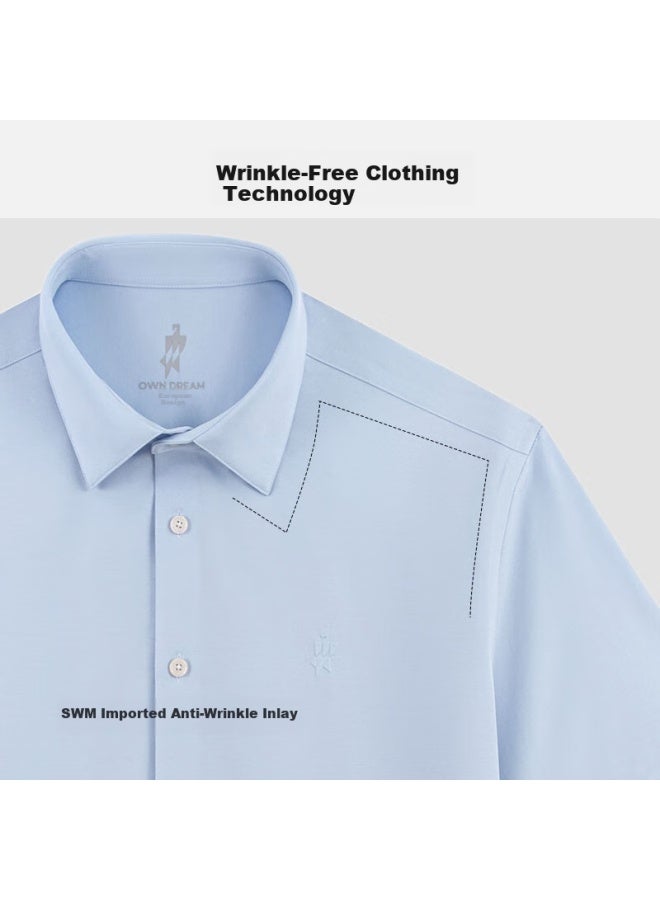 Ouding First Class High Elastic Shirt Men's Ice Oxygen Blue Short Sleeve Business Wrinkle-free Casual Shirt Ice Oxygen Blue Solid Color 42 - Image 1