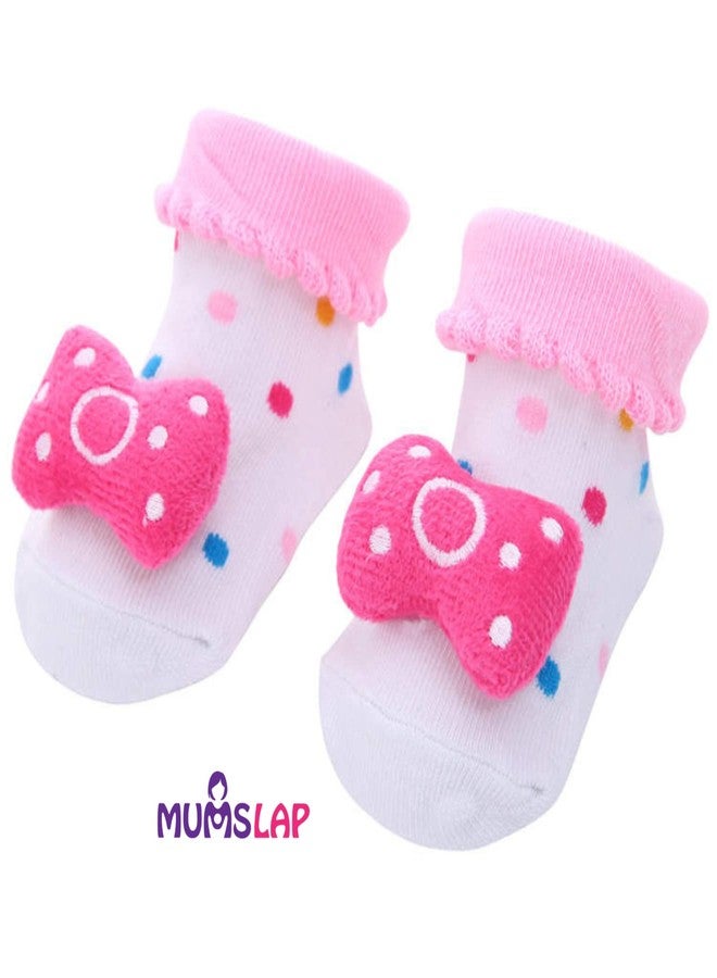 MumsLap Baby Girls Anti Slip 0 to 12 Months Socks (Set of 2 pairs) | Non-Skid | White & Pink Booties for Infant (Bow & Strawberry) - Image 3