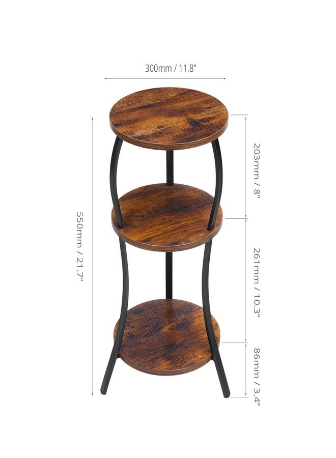 YEAKOO Vintage Small Round Side Table, 3-Tier Slim Waist Circular End Table with Storage Shelf, Compact Tea Sofa Table, Round Corner Coffee Table Nightstand for Living Room Bedroom Small Spaces,Rustic Brown - Image 3