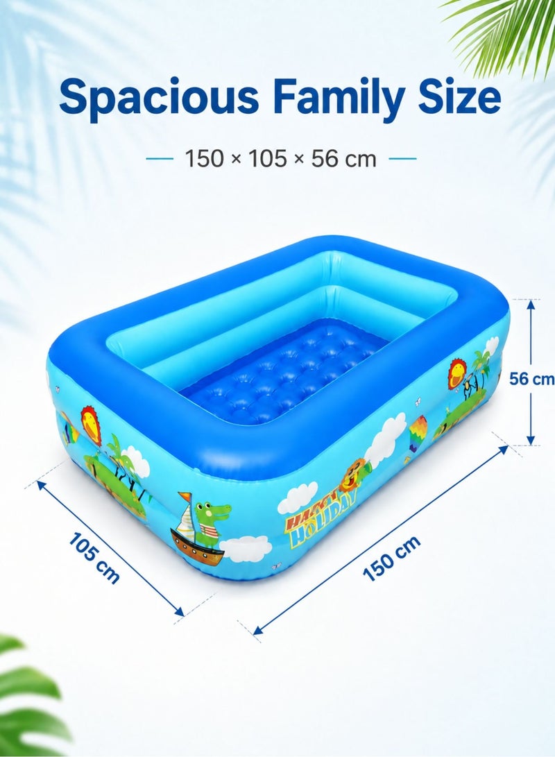 Bestway Inflatable Family Swimming Pool 150 × 105 × 56 cm, 3-Layer Rectangular Kids Paddling Pool, Spacious Inflatable Water Pool for Children & Family, Indoor Outdoor Garden Summer Water Play, Blue - Image 4