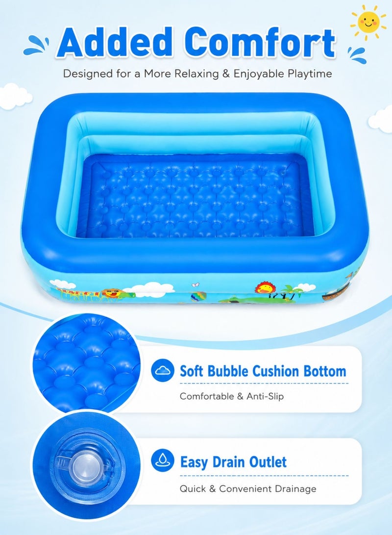 Bestway Inflatable Family Swimming Pool 150 × 105 × 56 cm, 3-Layer Rectangular Kids Paddling Pool, Spacious Inflatable Water Pool for Children & Family, Indoor Outdoor Garden Summer Water Play, Blue - Image 3