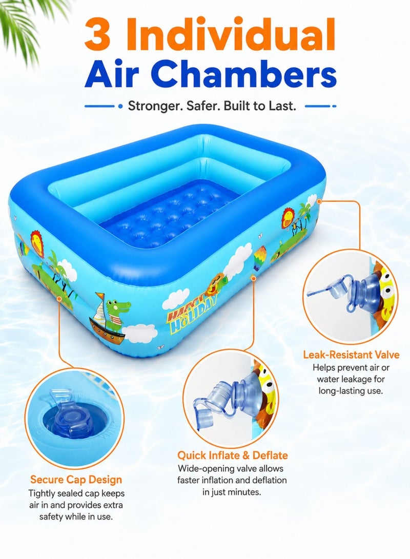 Bestway Inflatable Family Swimming Pool 150 × 105 × 56 cm, 3-Layer Rectangular Kids Paddling Pool, Spacious Inflatable Water Pool for Children & Family, Indoor Outdoor Garden Summer Water Play, Blue - Image 2