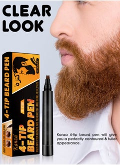 Kanza 4-Tip Beard Pen (Dark Brown) Beard & Moustache Pen and Beard Brush Combo Set Beard Filler & Shape for Home Travel & Barber Use Exclusively for Men 5ml Pen & Brush  - Image 2