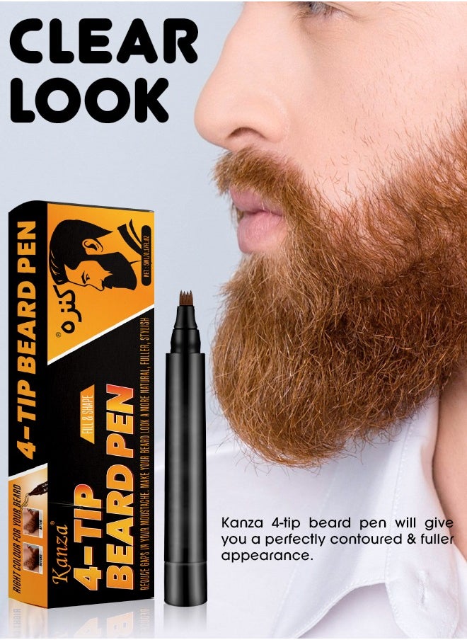 Kanza 4-Tip Beard Pen (Dark Brown) Beard & Moustache Pen and Beard Brush Combo Set Beard Filler & Shape for Home Travel & Barber Use Exclusively for Men 5ml Pen & Brush  - Image 2