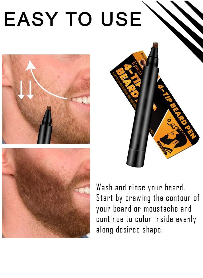 Kanza 4-Tip Beard Pen (Dark Brown) Beard & Moustache Pen and Beard Brush Combo Set Beard Filler & Shape for Home Travel & Barber Use Exclusively for Men 5ml Pen & Brush  - Image 3