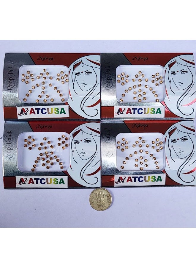 ATCUSA 140+ Bindi Dots Diamond Crystal Fake Nose stud/Ear Stud Indian Crafts bindi stickers Indian Bindi Golden- Crystal Stones - Size 3mm - Image 4