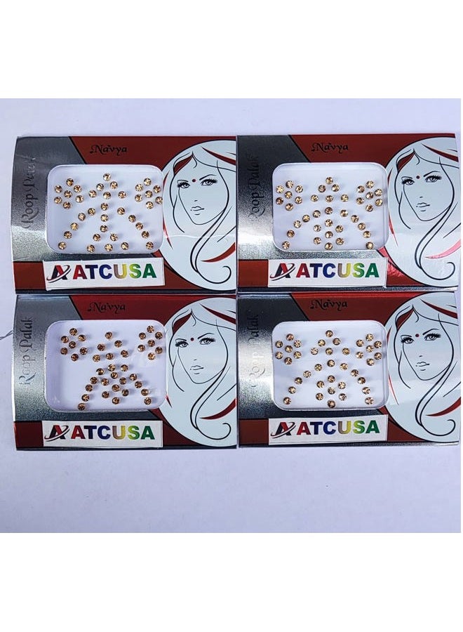 ATCUSA 140+ Bindi Dots Diamond Crystal Fake Nose stud/Ear Stud Indian Crafts bindi stickers Indian Bindi Golden- Crystal Stones - Size 3mm - Image 3