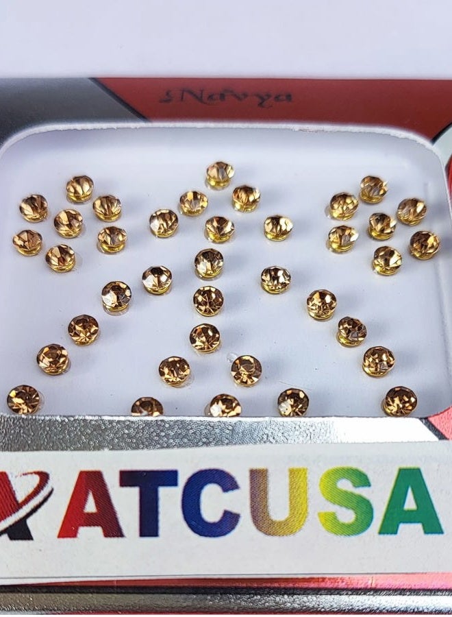 ATCUSA 140+ Bindi Dots Diamond Crystal Fake Nose stud/Ear Stud Indian Crafts bindi stickers Indian Bindi Golden- Crystal Stones - Size 3mm - Image 5