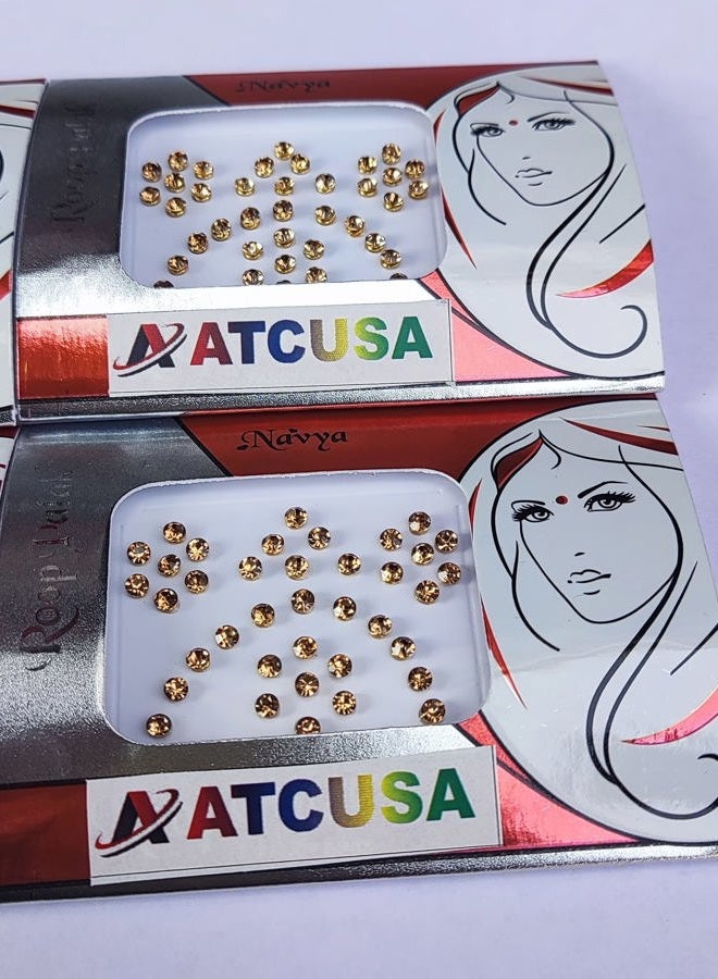 ATCUSA 140+ Bindi Dots Diamond Crystal Fake Nose stud/Ear Stud Indian Crafts bindi stickers Indian Bindi Golden- Crystal Stones - Size 3mm - Image 2