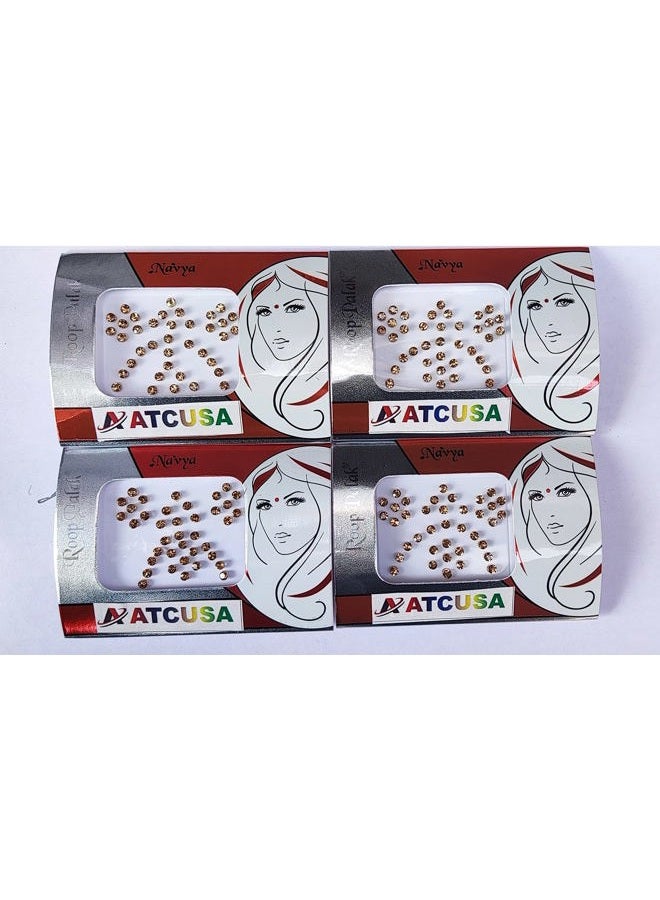 ATCUSA 140+ Bindi Dots Diamond Crystal Fake Nose stud/Ear Stud Indian Crafts bindi stickers Indian Bindi Golden- Crystal Stones - Size 3mm - Image 1