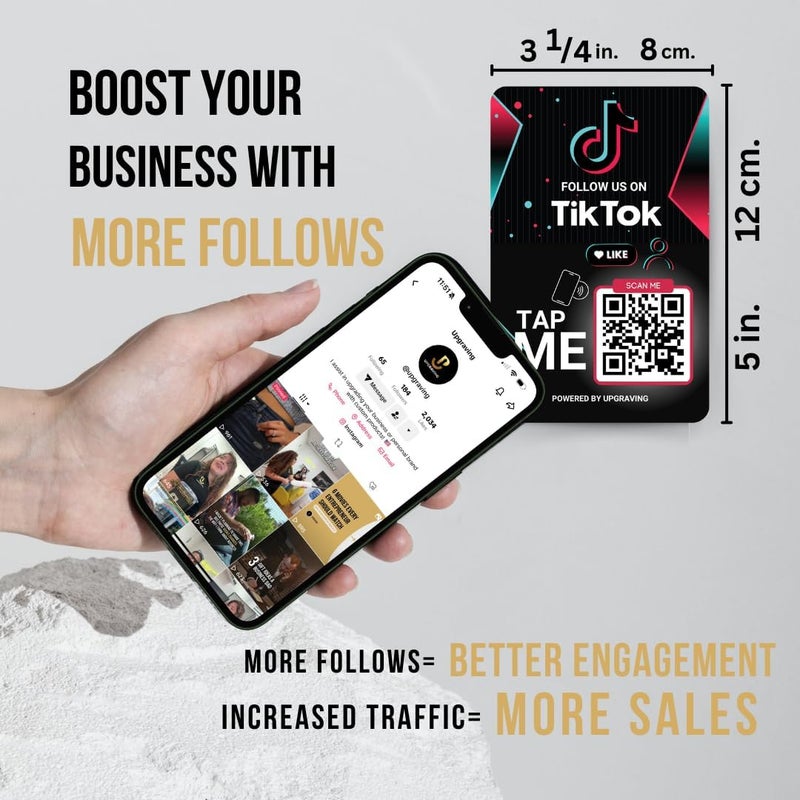 Upgraving Reusable Followers Tap Sticker for TikTok with QR & NFC Tap - Compatible with iPhone and Android - Follow us on TikTok- Powered (2 Stickers) - Image 2