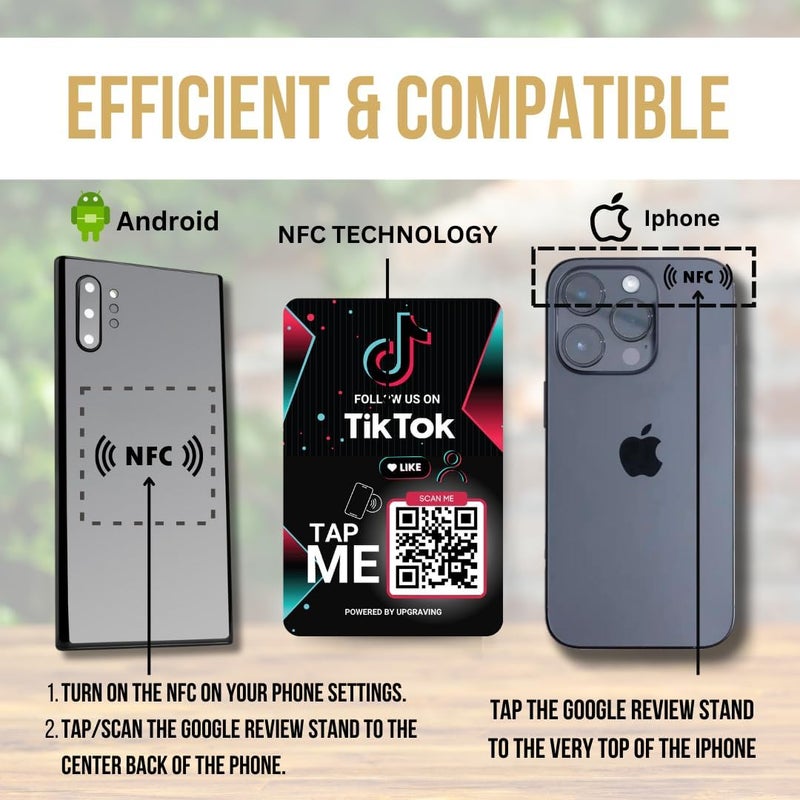 Upgraving Reusable Followers Tap Sticker for TikTok with QR & NFC Tap - Compatible with iPhone and Android - Follow us on TikTok- Powered (2 Stickers) - Image 3