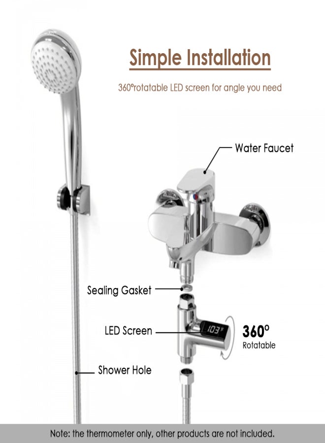 LED Digital 5~85°C Shower Thermometer Self-Generating Real-Time Water Flow Temperature Monitor Thermometer with 360° Rotating Screen for Kids Elderly Pets
