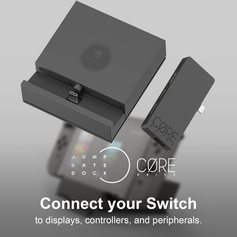 محطة شحن محمولة Skull & Co. Jumpgate Pro مع محور USB قابل للفصل ومحول HDMI للتلفزيون لجهاز Switch OLED والهواتف الذكية وMacBook - أسود (مع كابل تمديد) - Image 4