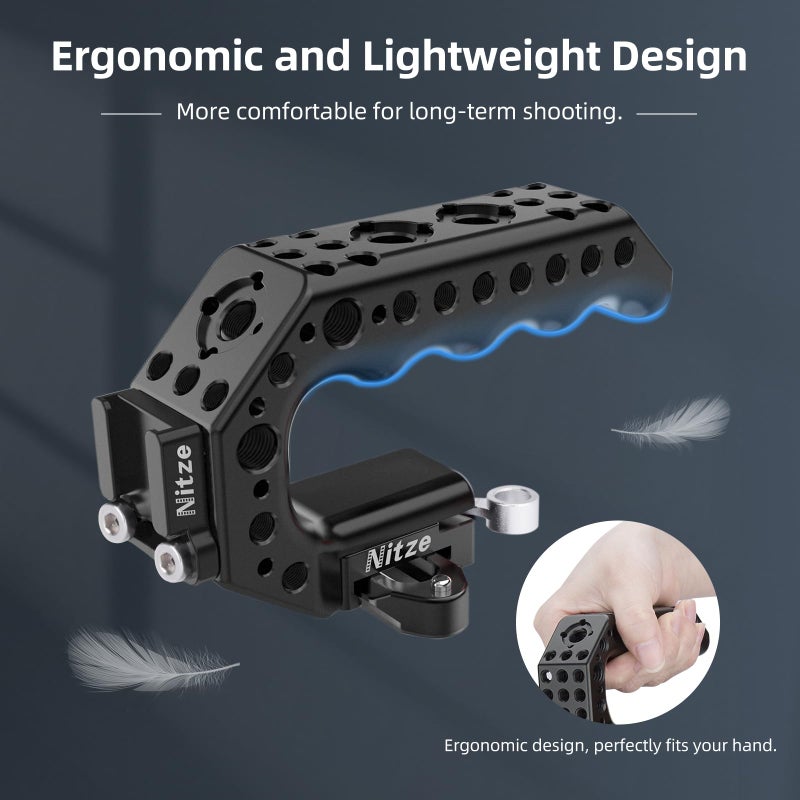 Nitze Quick Release NATO Handle with NATO Rail and Cold Shoe Adapter, Mini Ergonomic Camera Top Handle for Camera Rigs (Lil Stinger Series) - PA28M-AK - Image 4