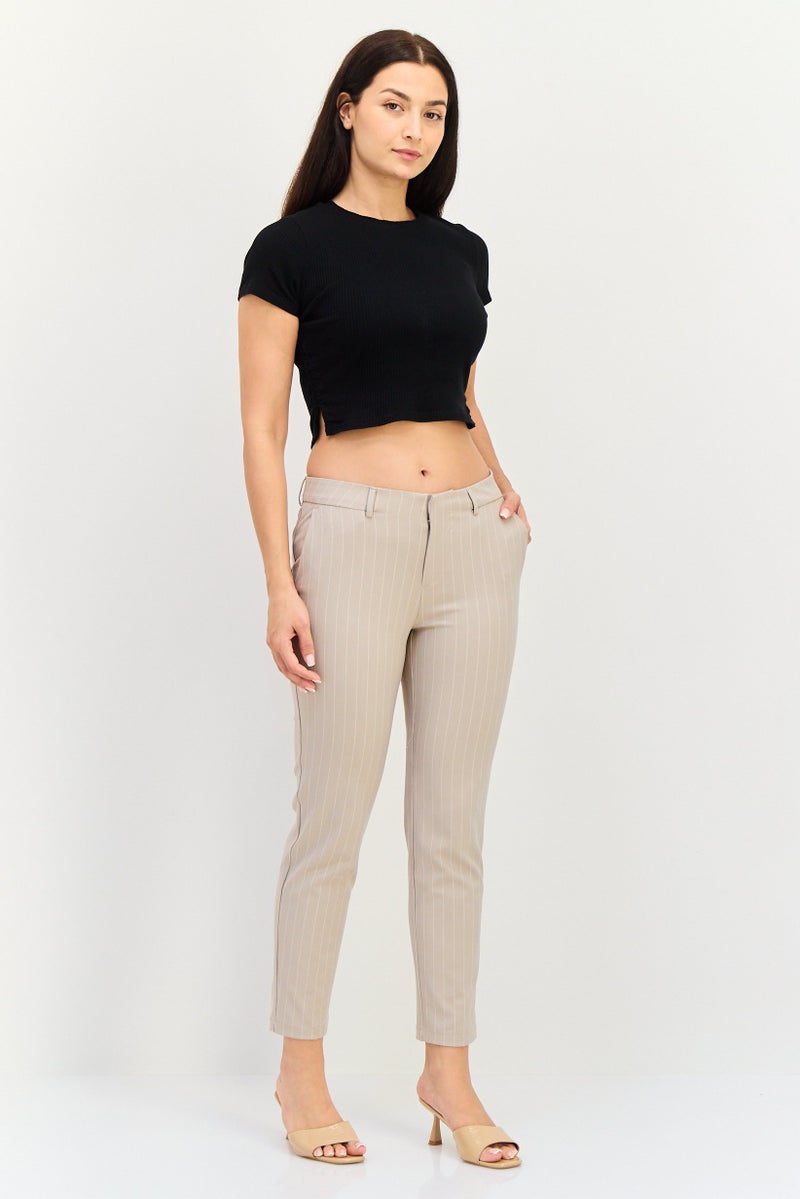 Reiko Women Cigarette Fit Stripe Straight Leg Pants, Beige - Image 4