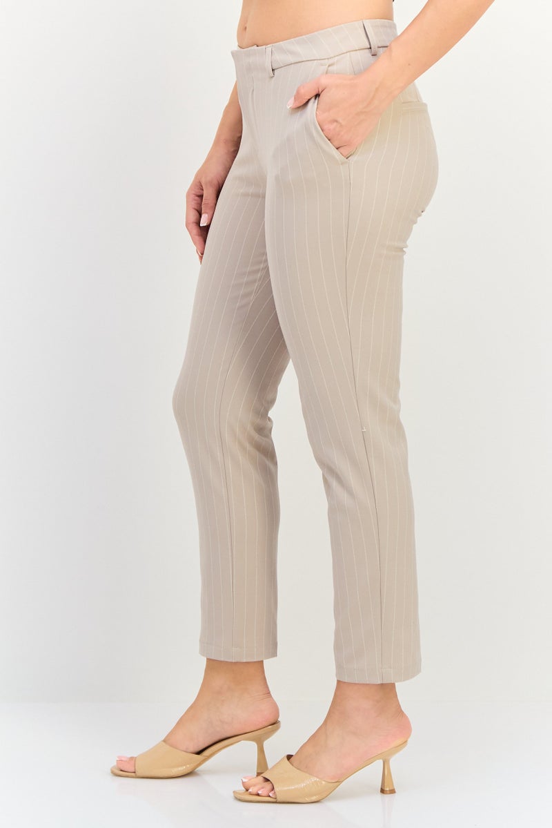 Reiko Women Cigarette Fit Stripe Straight Leg Pants, Beige - Image 2