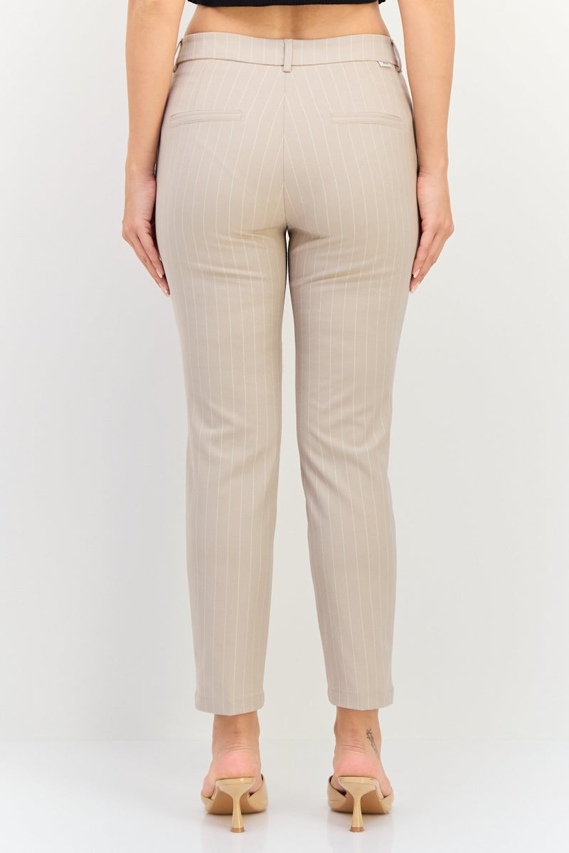 Reiko Women Cigarette Fit Stripe Straight Leg Pants, Beige - Image 3