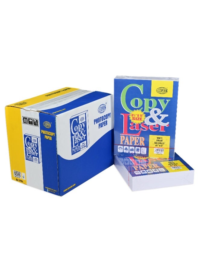 FIS Copy & Laser Photocopy Paper, Size Letter (8.5x11" Inches), 80gsm, 500 Sheets Per Ream, Box of 5 Reams, White Paper-FSPW8.5X11NE - Image 1