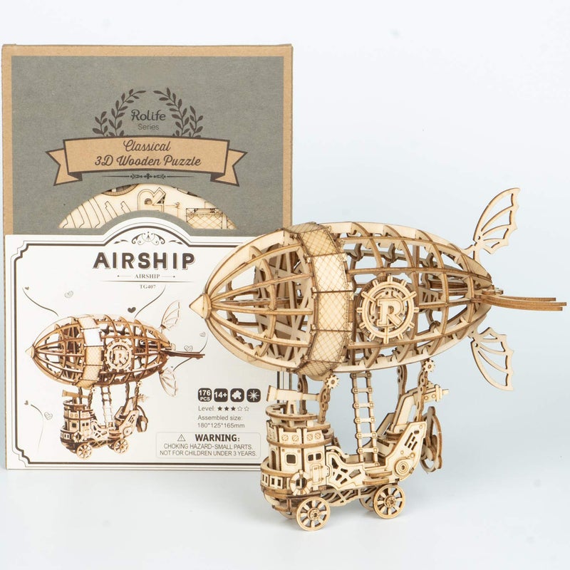 Rolife 3D Wooden Puzzle Airship for Kids and Adults - Model Building Kit, Educational Brain Teaser, Ages 8-10 (7.1in*5in*6.5in) - Image 3