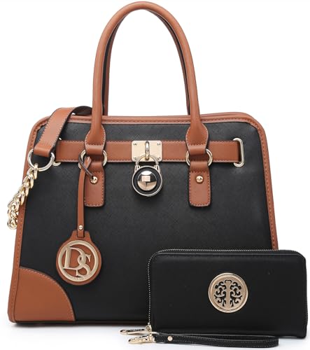 Dasein Women Handbags Top Handle Satchel Purse Shoulder Bag Hobo Bag Work Bag Set 2pcs (Black) - Image 1