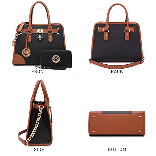 Dasein Women Handbags Top Handle Satchel Purse Shoulder Bag Hobo Bag Work Bag Set 2pcs (Black) - Image 4
