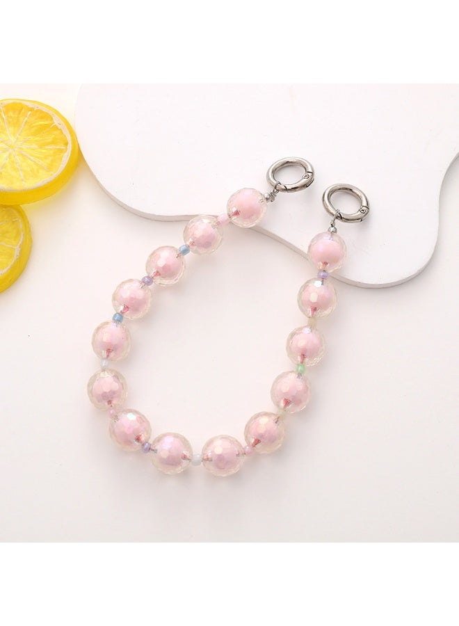 NIBEMINENT Phone Charm/ Chain Strap for Women Girls, Colorful Diamond Beads Cell Phone Case Lanyard Wrist Strap，K1024/Pink - Image 1
