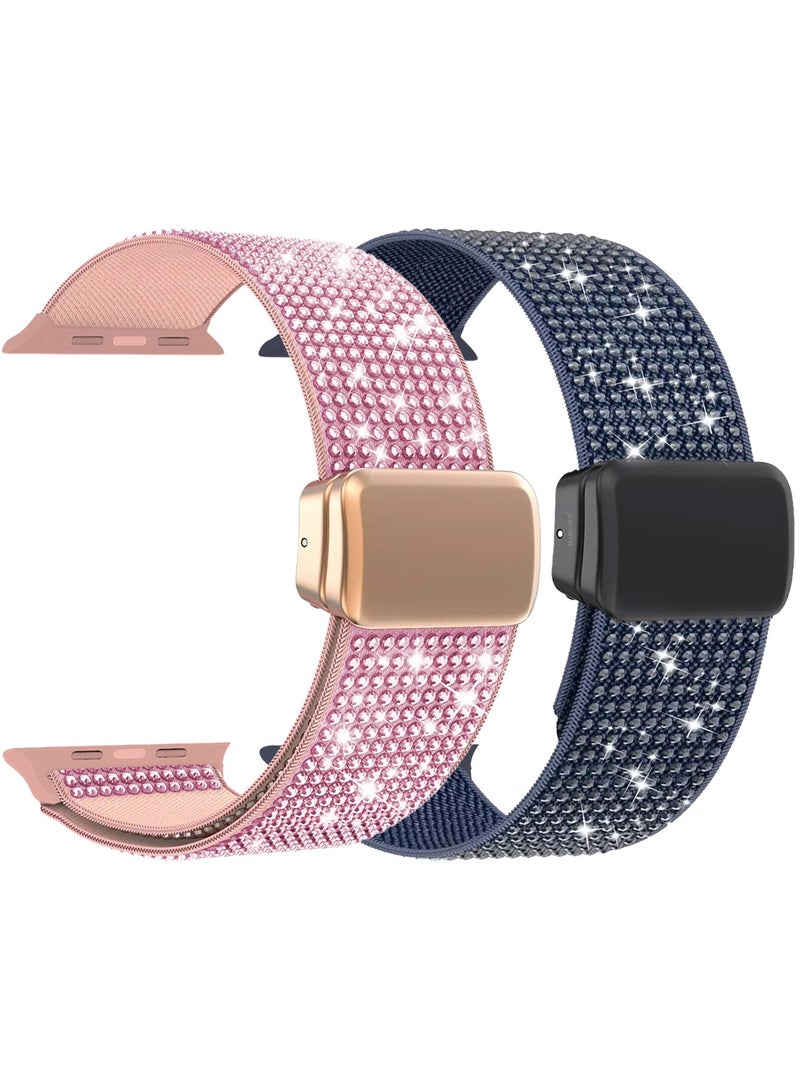 2Packs 38mm/40mm/41mm/42mm(Series 10) Strap Band for Apple Watch Series 1-9, SE & Ultra - Rhinestone Sparkle Watch Band - Image 1