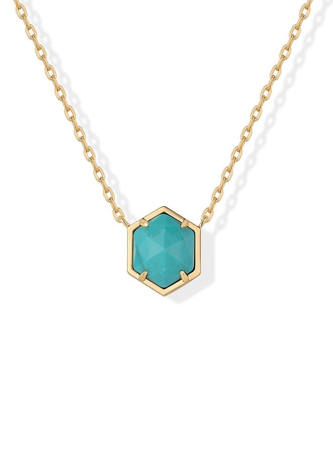 PAVOI 14K Yellow Gold Plated Turquoise Gemstone Pendant Necklace | Gemstone Dainty Chain Necklaces for Women - Image 1