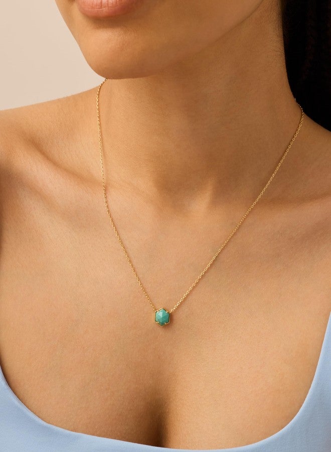 PAVOI 14K Yellow Gold Plated Turquoise Gemstone Pendant Necklace | Gemstone Dainty Chain Necklaces for Women - Image 2